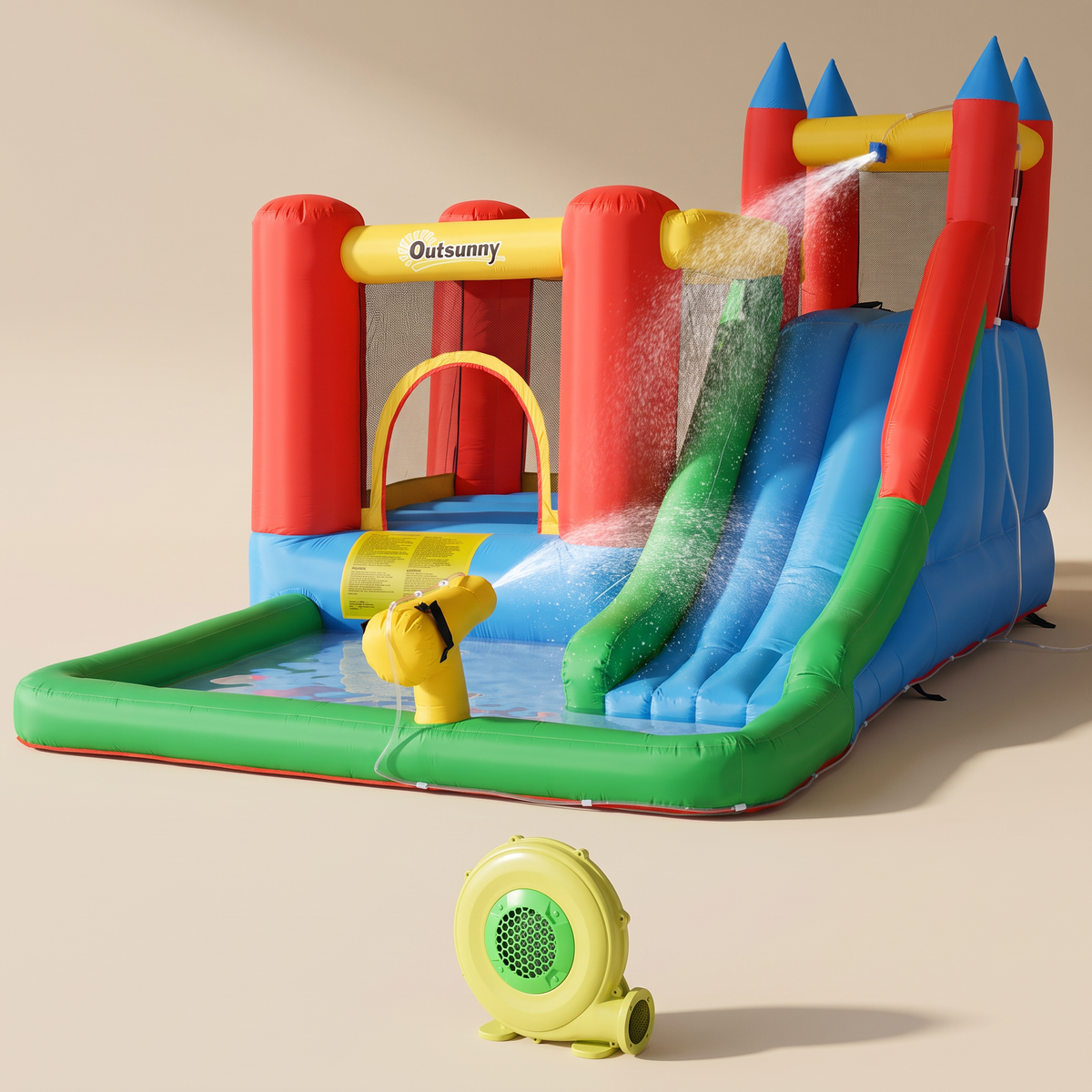 Kids Bounce House Inflatable Slide with Splash Pool, Water Cannon, Climbing Wall, Inflator Included, 6 in1 Bouncy Castle Kids Backyard Activity Outdoor Water Play Toy
