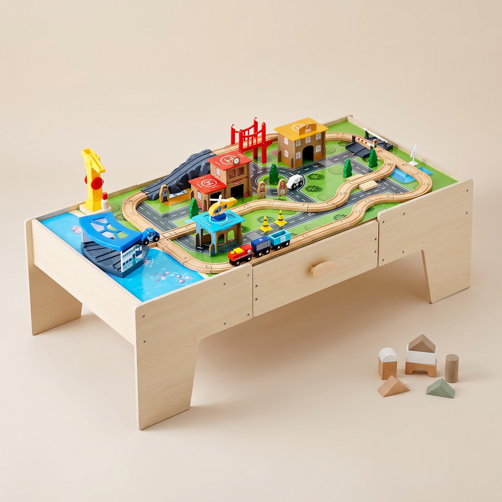 Aviora Family™ — Milo Wooden Activity & Train Table