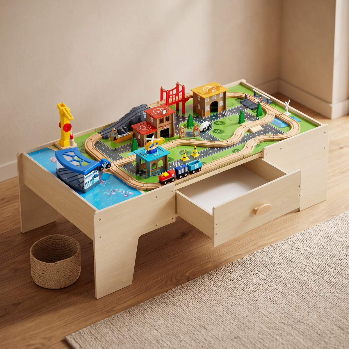 Aviora Family™ — Milo Wooden Activity & Train Table