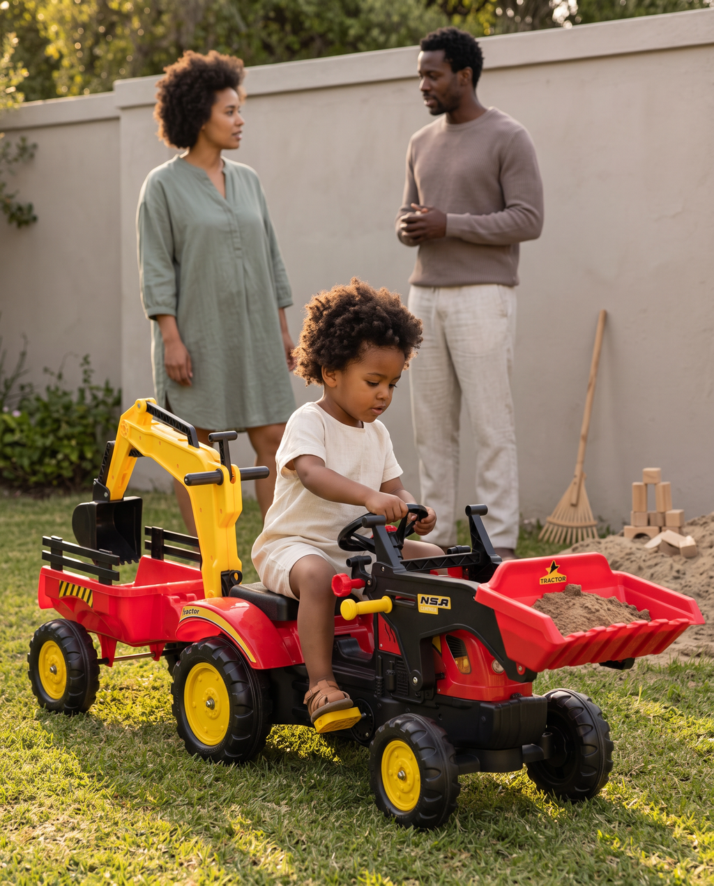 Kids Ride-On Excavator with Trailer, Pedal-Powered Construction Toy