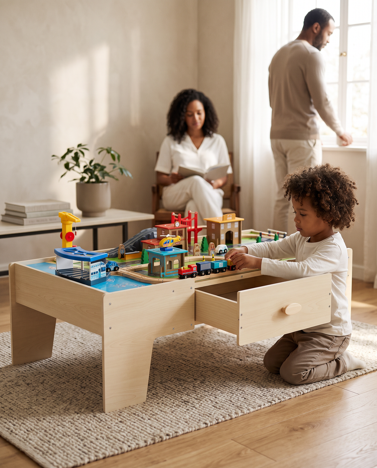 Aviora Family™ — Milo Wooden Activity & Train Table